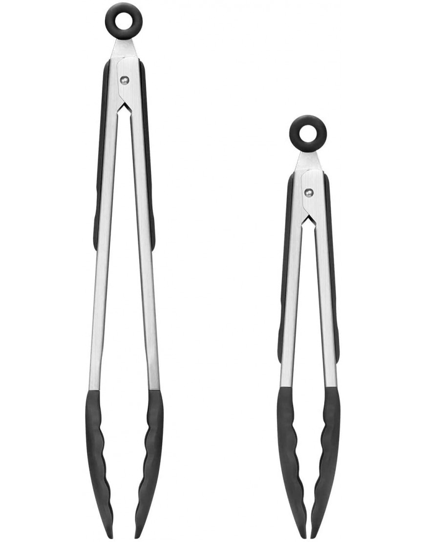 HOTEC Premium Stainless Steel Locking Kitchen Tongs with Silicon Tips Set of 2 9 and 12