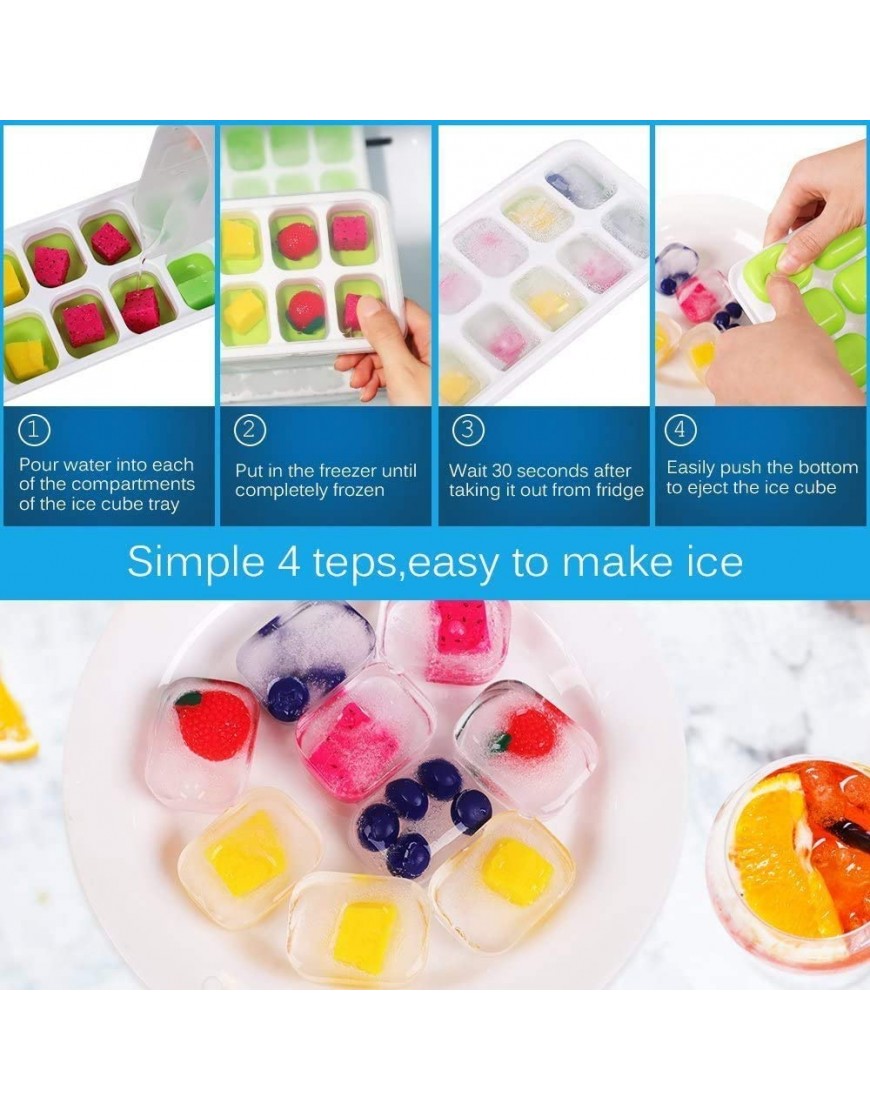 Ice Cube Trays Silicone Easy-Release and Flexible 14-Ice Trays with Spill-Resistant Removable Lid BPA Free Durable and Dishwasher Safe 2 Pack