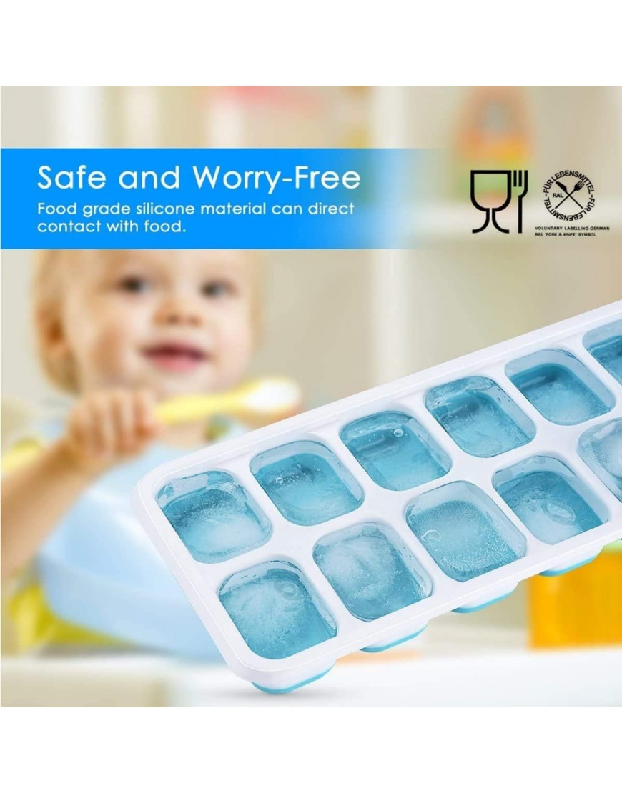 Ice Cube Trays Silicone Easy-Release and Flexible 14-Ice Trays with Spill-Resistant Removable Lid BPA Free Durable and Dishwasher Safe 2 Pack