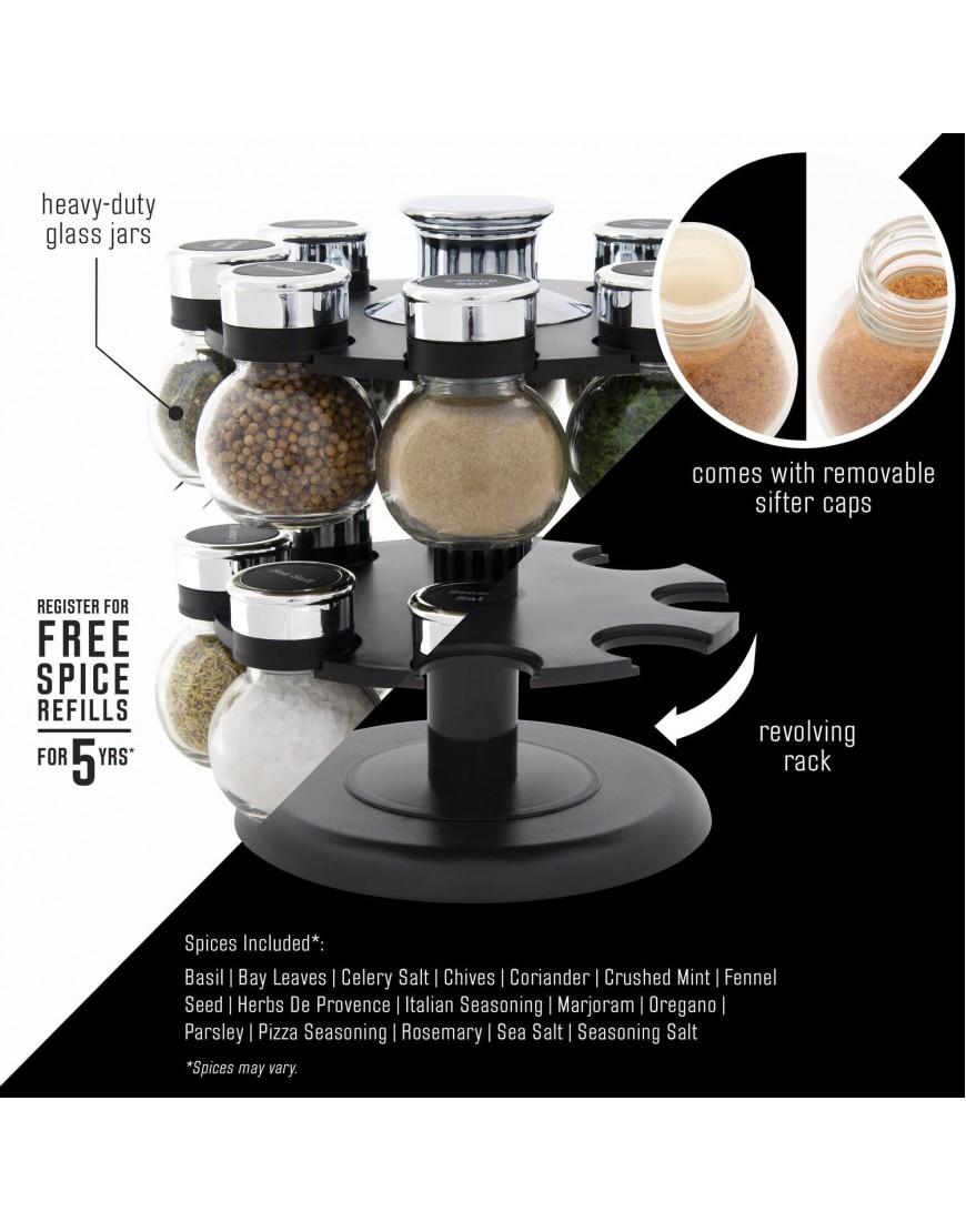 Kamenstein Ellington Revolving Tower with Free Spice Refills for 5 Years 16-Jar Clear