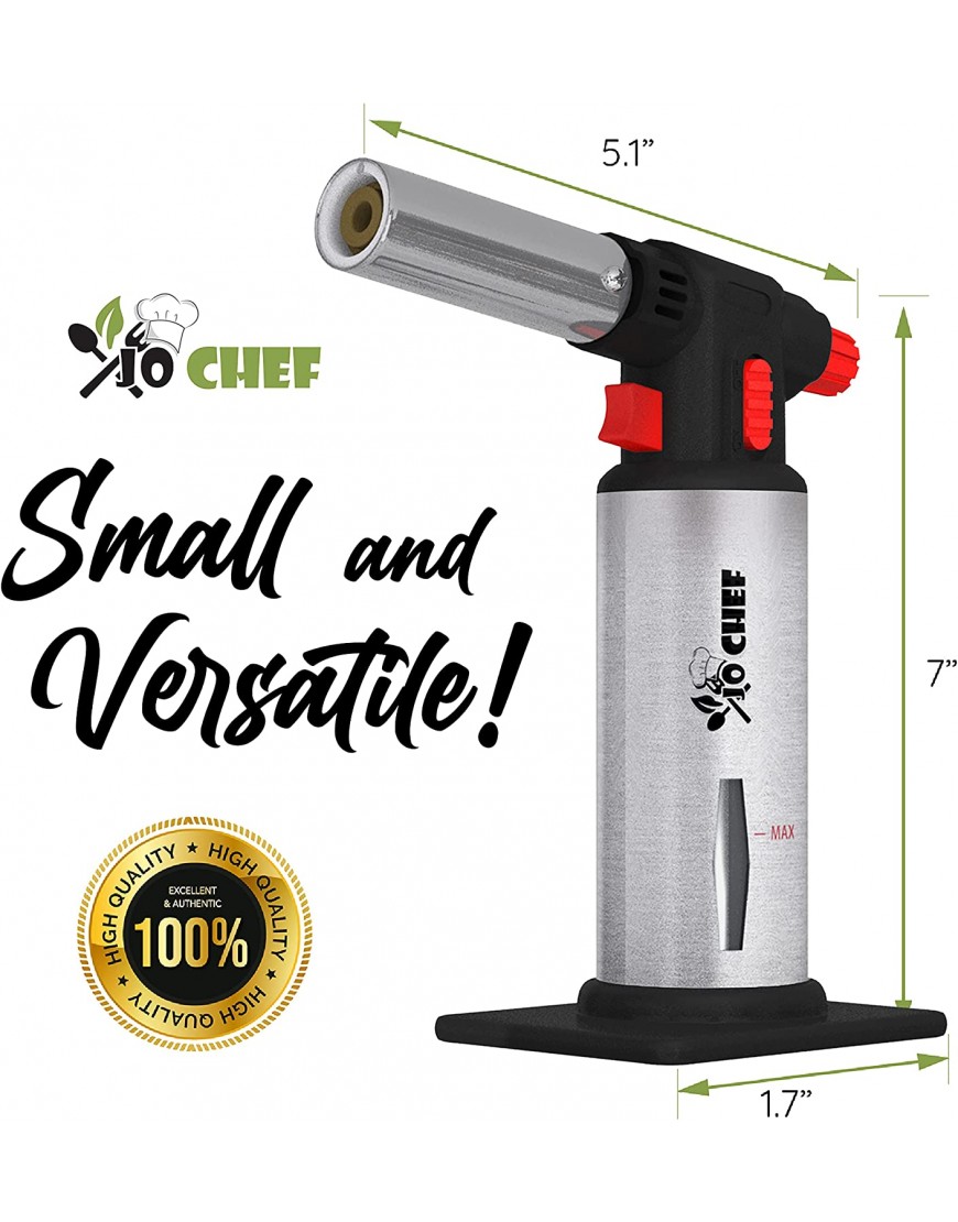 Kitchen Torch With Butane included Refillable Butane Torch With Safety Lock & Adjustable Flame + Fuel gauge Culinary Torch Creme Brûlée Torch for Cooking Food Baking BBQ 2 Cans Included