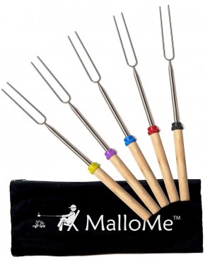 MalloMe Marshmallow Roasting Sticks Smores Skewers for Fire Pit Kit Hot Dog Camping Accessories Campfire Marshmellow 32 Inch Long Fork 5 Pack