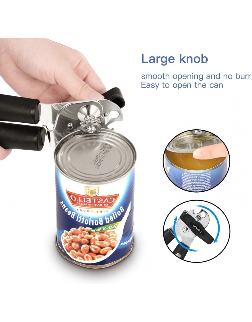 Manual Can Opener 3-in-1 Stainless Steel Professional Can Opener Food Safety Smooth Edge Ultra Sharp Cutting Bottle Can Openers Perfect for Seniors with Arthritis