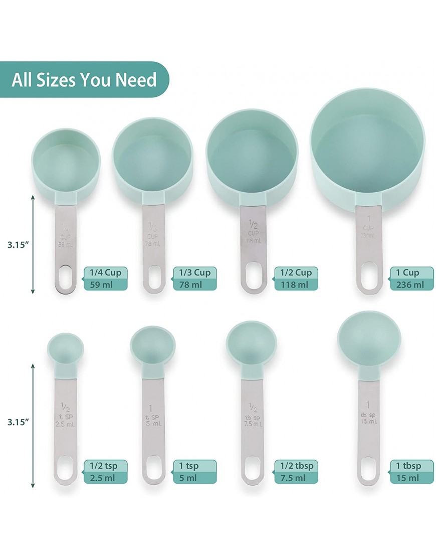 Measuring Cups and Spoons Set of 8 Pieces，Nesting Measure Cups with Stainless Steel Handle，for Dry and Liquid Ingredient （lake blue）
