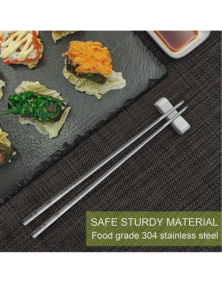 Metal Chopsticks Reusable 5 Pairs Stainless Steel Chopsticks Dishwasher Safe Square Lightweight Non-Slip Chop Sticks Gift Set Silver