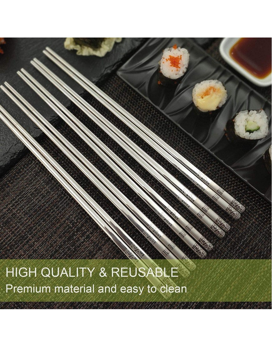 Metal Chopsticks Reusable 5 Pairs Stainless Steel Chopsticks Dishwasher Safe Square Lightweight Non-Slip Chop Sticks Gift Set Silver