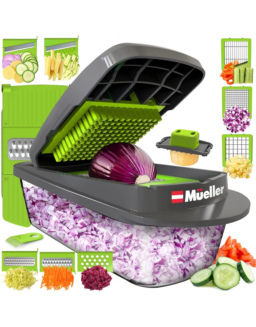 Mueller Pro-Series 10-in-1 8 Blade Vegetable Slicer Onion Mincer Chopper Vegetable Chopper Cutter Dicer Egg Slicer with Container