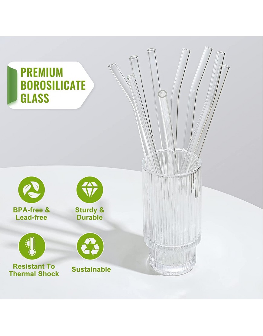 NETANY 12-Pack Reusable Glass Straws Clear Glass Drinking Straw 10''x10 MM Set of 6 Straight and 6 Bent with 4 Cleaning Brushes Perfect for Smoothies Milkshakes Tea Juice Dishwasher Safe