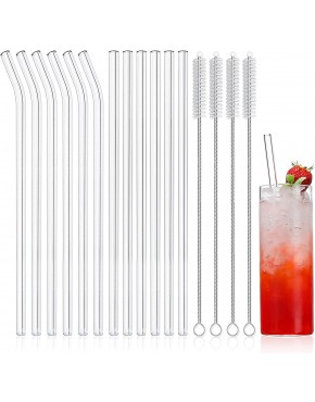 NETANY 12-Pack Reusable Glass Straws Clear Glass Drinking Straw 10''x10 MM Set of 6 Straight and 6 Bent with 4 Cleaning Brushes Perfect for Smoothies Milkshakes Tea Juice Dishwasher Safe