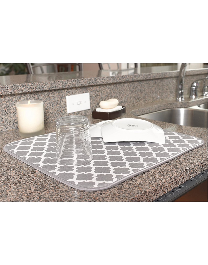 S&T INC. Absorbent Reversible Microfiber Dish Drying Mat for Kitchen 16 Inch x 18 Inch White Trellis 497401