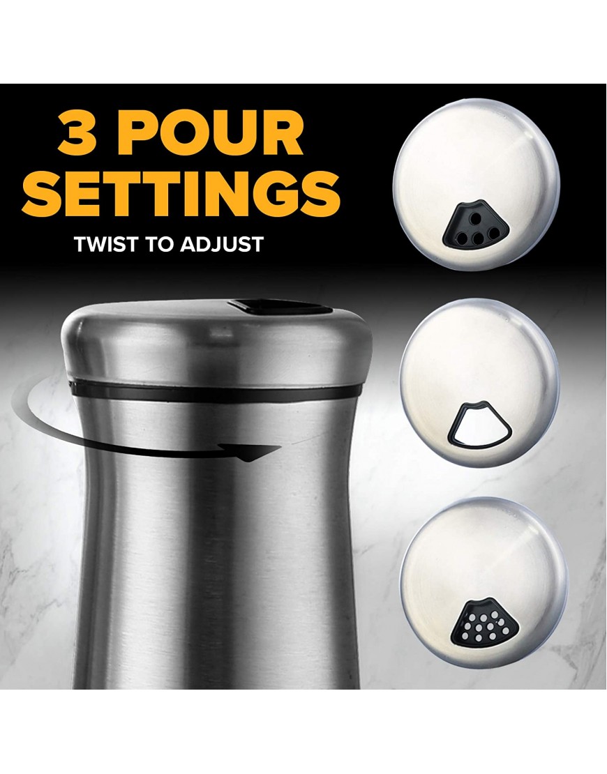 Salt and Pepper Shakers set Spice Dispenser with Adjustable Pour Holes Stainless Steel & Glass Set of 2 Bottles By Smart House Inc