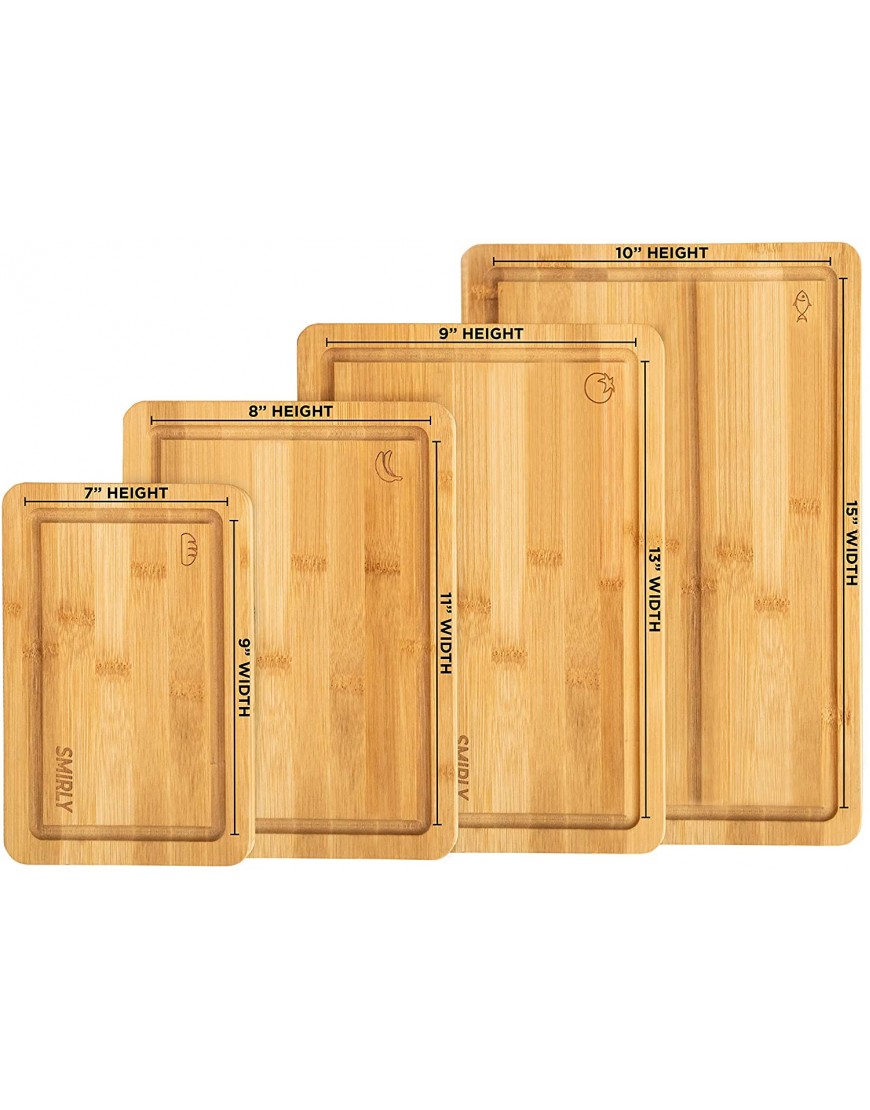 SMIRLY Wood Cutting Boards for Kitchen Bamboo Cutting Board Set Chopping Board Set Wood Cutting Board Set with Holder Wooden Cutting Board Set Large & Small Wooden Cutting Boards for Kitchen