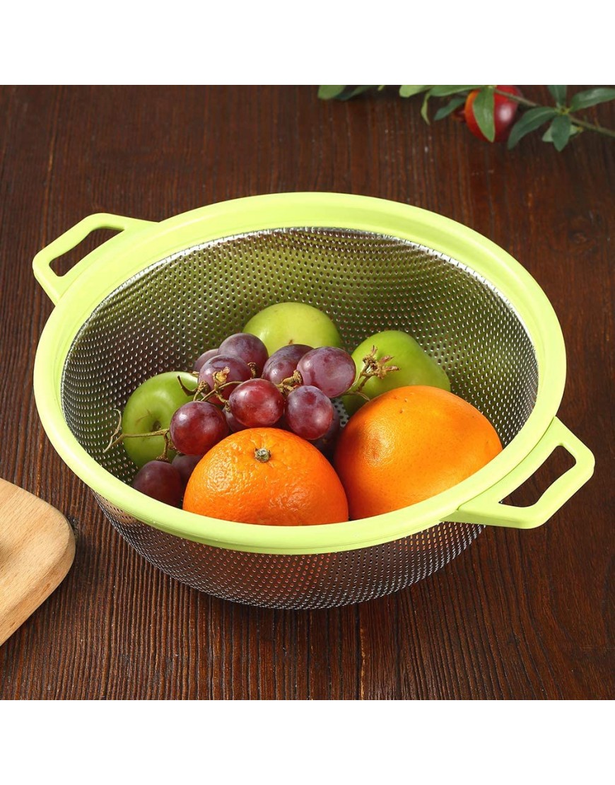 Stainless Steel Colander With Handle and Legs Large Metal Green Strainer for Pasta Spaghetti Berry Veggies Fruits Noodles Salads 5-quart 10.5” Kitchen Food Mesh Colander Dishwasher Safe