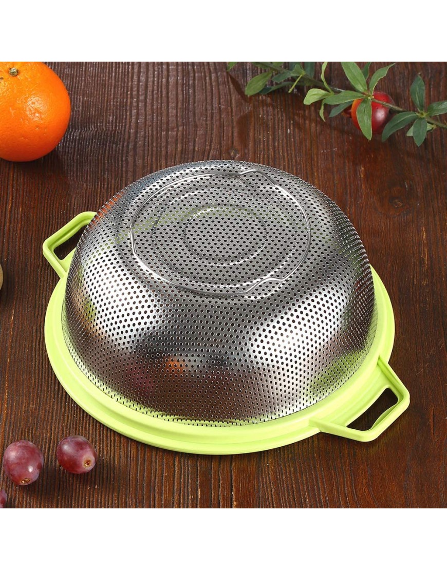Stainless Steel Colander With Handle and Legs Large Metal Green Strainer for Pasta Spaghetti Berry Veggies Fruits Noodles Salads 5-quart 10.5” Kitchen Food Mesh Colander Dishwasher Safe