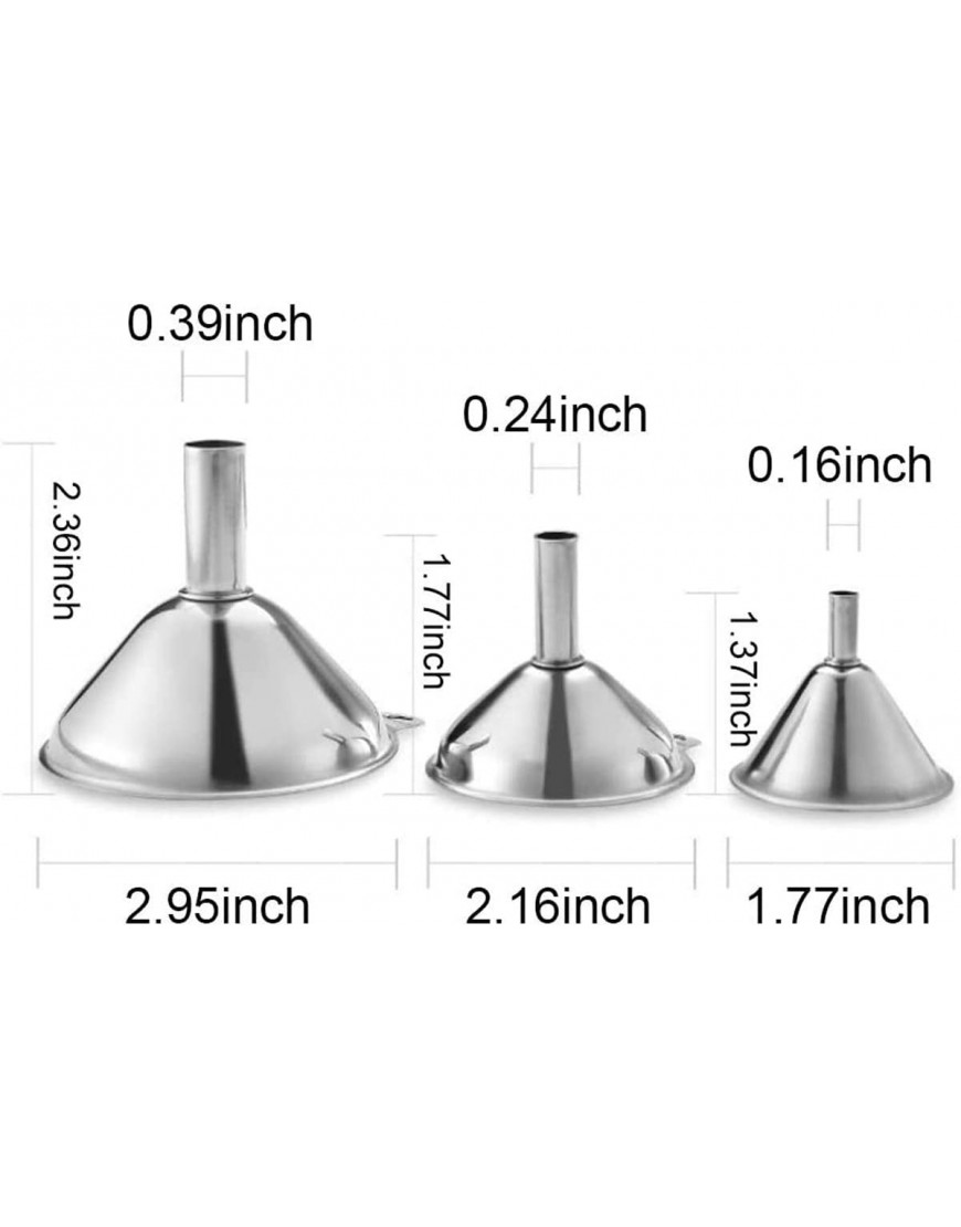 Stainless Steel Funnels 3pcs Mini Filling Kitchen Funnel Sizes Large To Small Funnels for Transferring Essential Oils Liquid Fluid Dry Ingredients & Powder Durable and Dishwash
