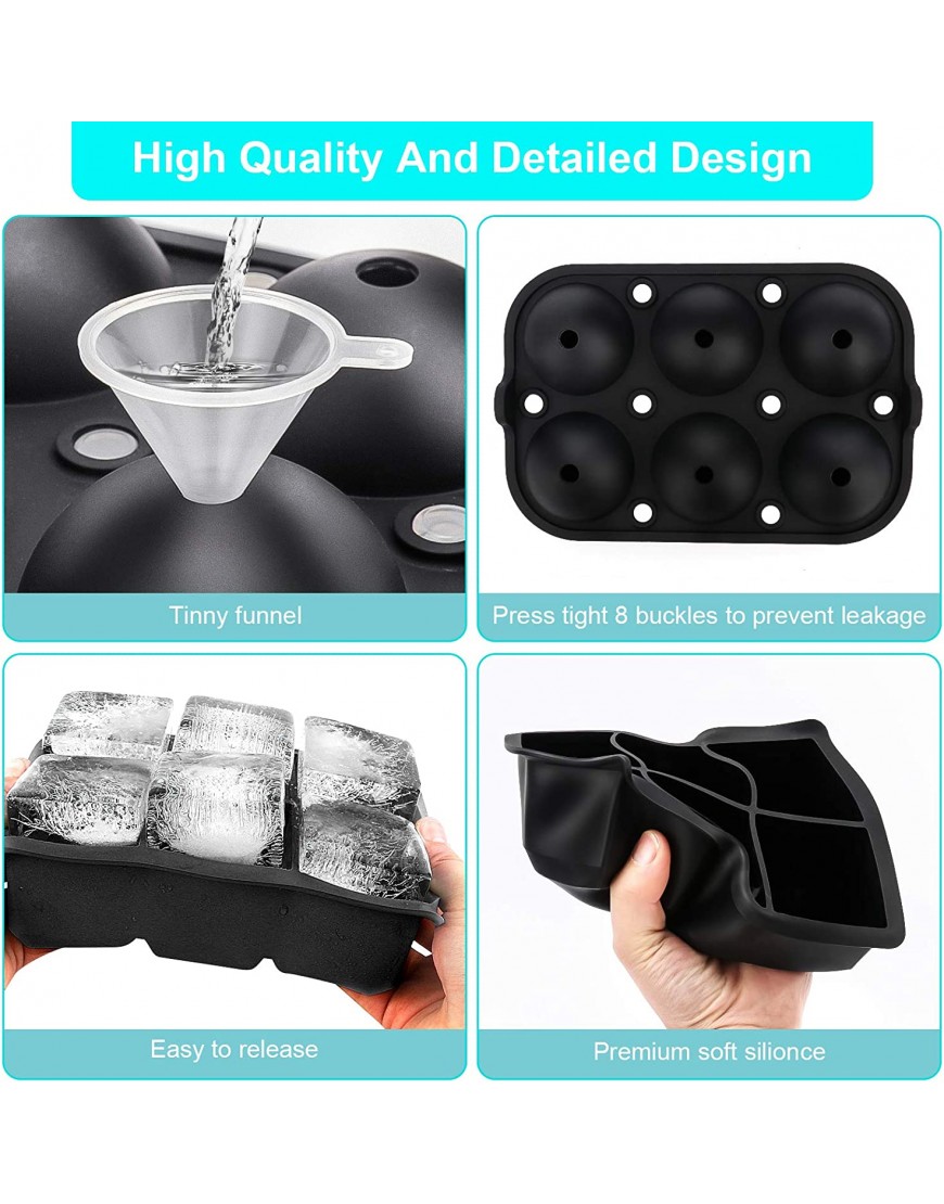 Ticent Ice Cube Trays Set of 2 Silicone Sphere Whiskey Ice Ball Maker with Lids & Large Square Ice Cube Molds for Cocktails & Bourbon Reusable & BPA Free