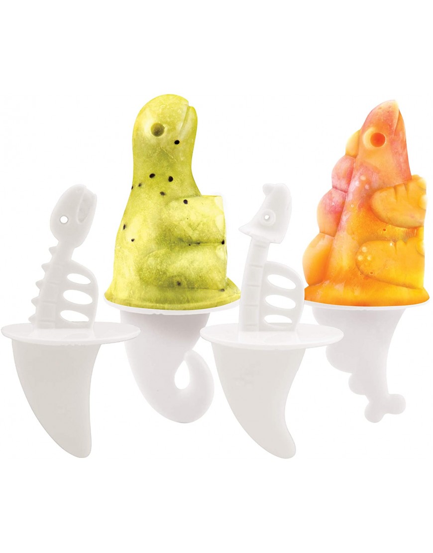 Tovolo Dino Ice Pop Molds Flexible Silicone Easily-Removable Dishwasher Safe Set of 4 Popsicle Makers with Sticks