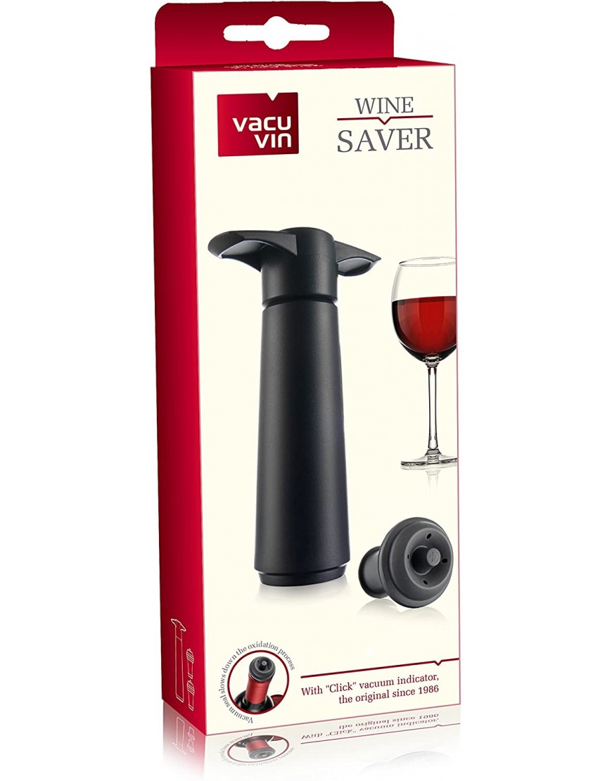 Vacu Vin Wine Saver Pump with Vacuum Bottle Stoppers Black