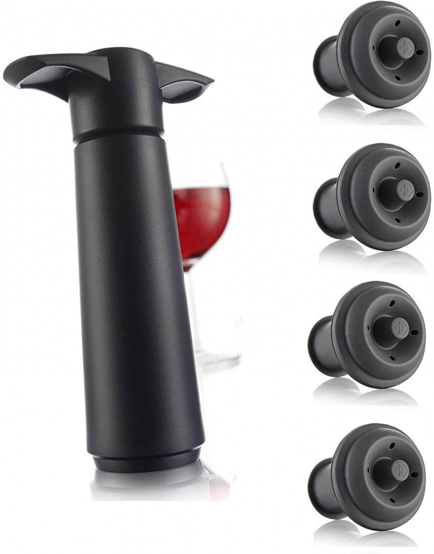 Vacu Vin Wine Saver Pump with Vacuum Bottle Stoppers Black