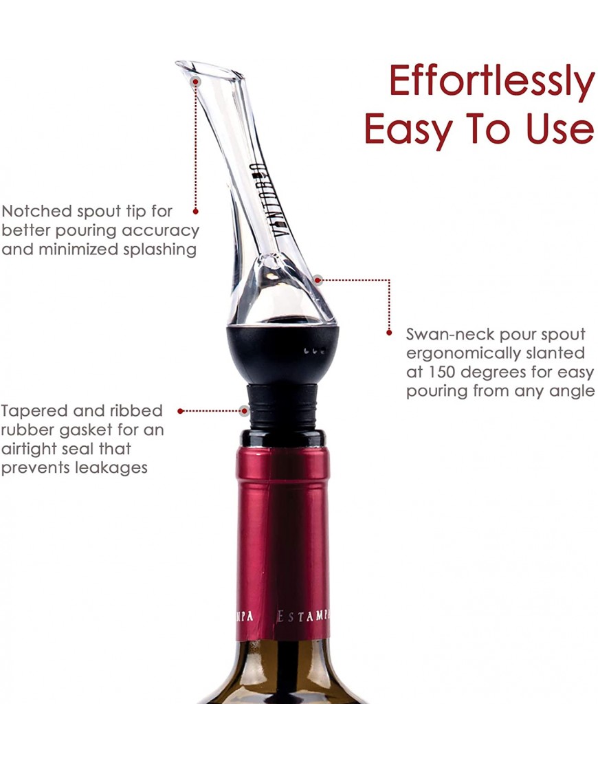 Vintorio Wine Aerator Pourer Premium Aerating Pourer and Decanter Spout Black
