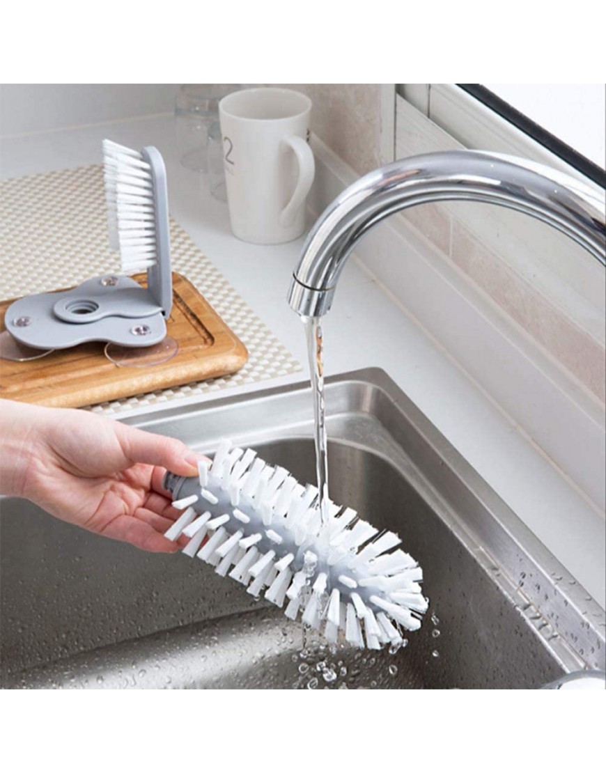 Water Bottle Cleaning Brush Glass Cup Washer with Suction Base Bristle Brush for Beer Cup Long Leg Cup Red Wine Glass and More Bar Kitchen Sink Home Tools Grey
