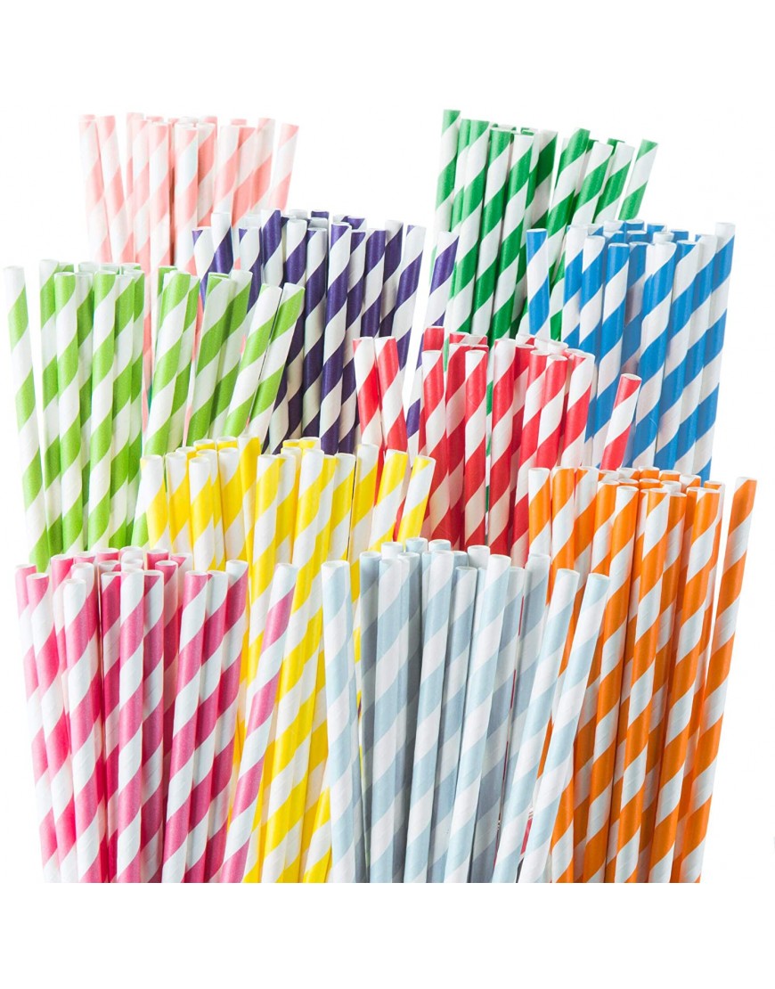 Weemium 200 Biodegradable Paper Straws Durable & Eco-Friendly in 10 Color Stripes Rainbow Drinking Straws & Party Decoration Supplies