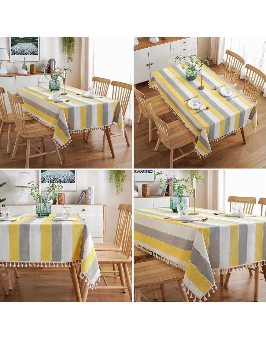 AmHoo Striped Tassel Tablecloth Stitching Rectangle Table Cloth Cotton Linen Fabric Table Cover for Kitchen Dinning Tabletop 55 x 102 Inch Yellow