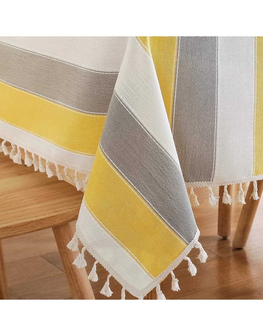 AmHoo Striped Tassel Tablecloth Stitching Rectangle Table Cloth Cotton Linen Fabric Table Cover for Kitchen Dinning Tabletop 55 x 102 Inch Yellow