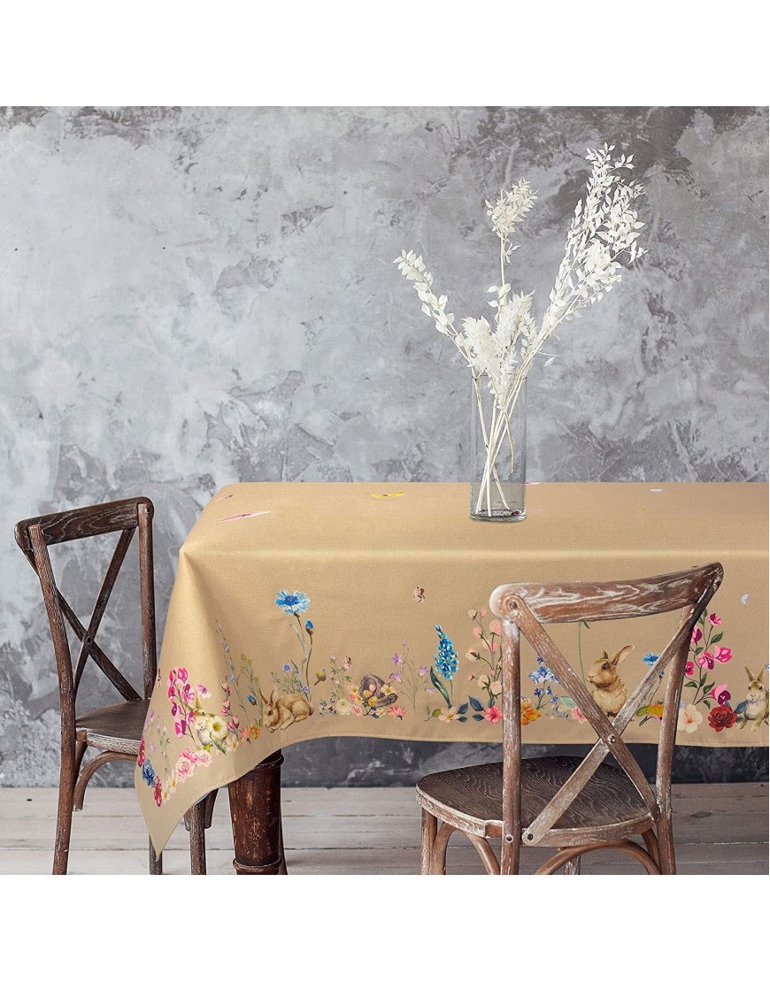 AnyDesign Easter Rectangle Tablecloth Spring Flower Butterflies Table Cloth Rustic Waterproof Linen Easter Rabbit Egg Table Cover 60 x 84 Inch Table Decor for Indoor Outdoor Kitchen Dining Table