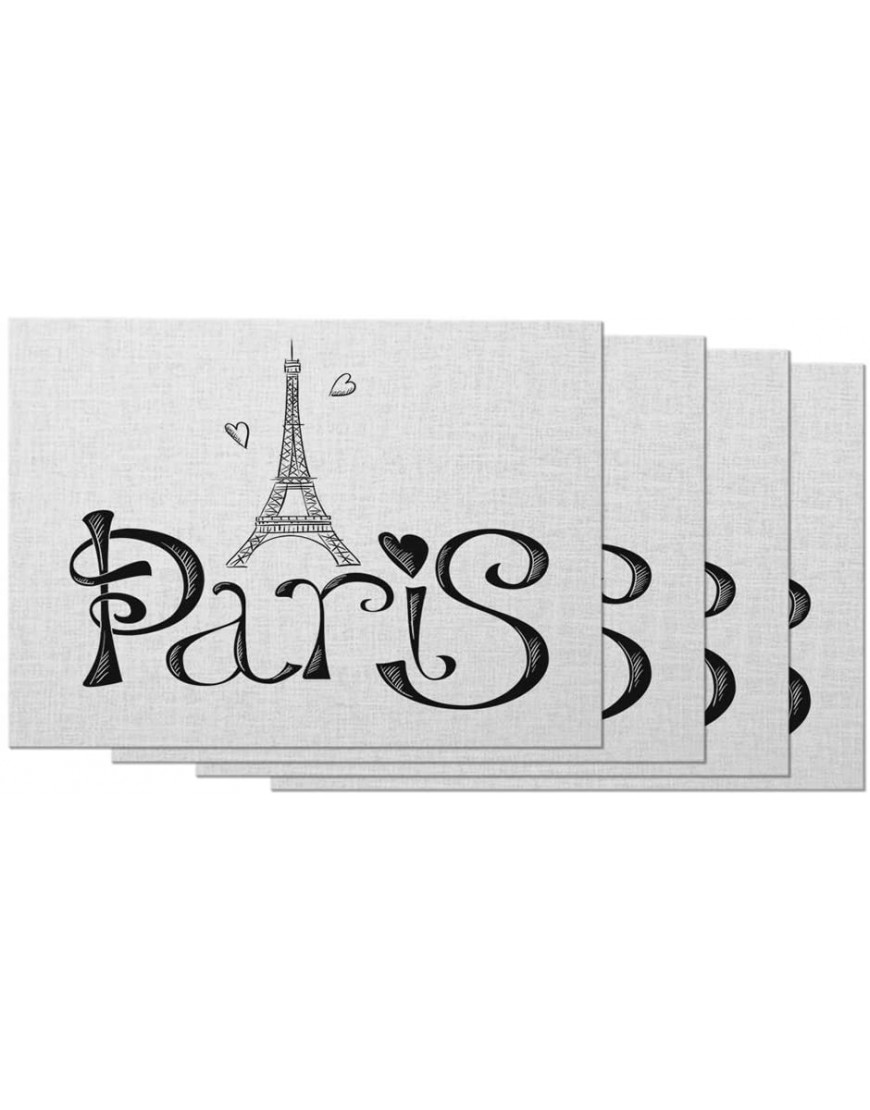 AOYEGO Eiffel Tower Placemats Paris Sketch Building Heart Love Famous Sight Travel Landmark Tour Placemats for Dining Table Set of 4 Kitchen Cotton Linen 12X18 Inch for Kitchen Home