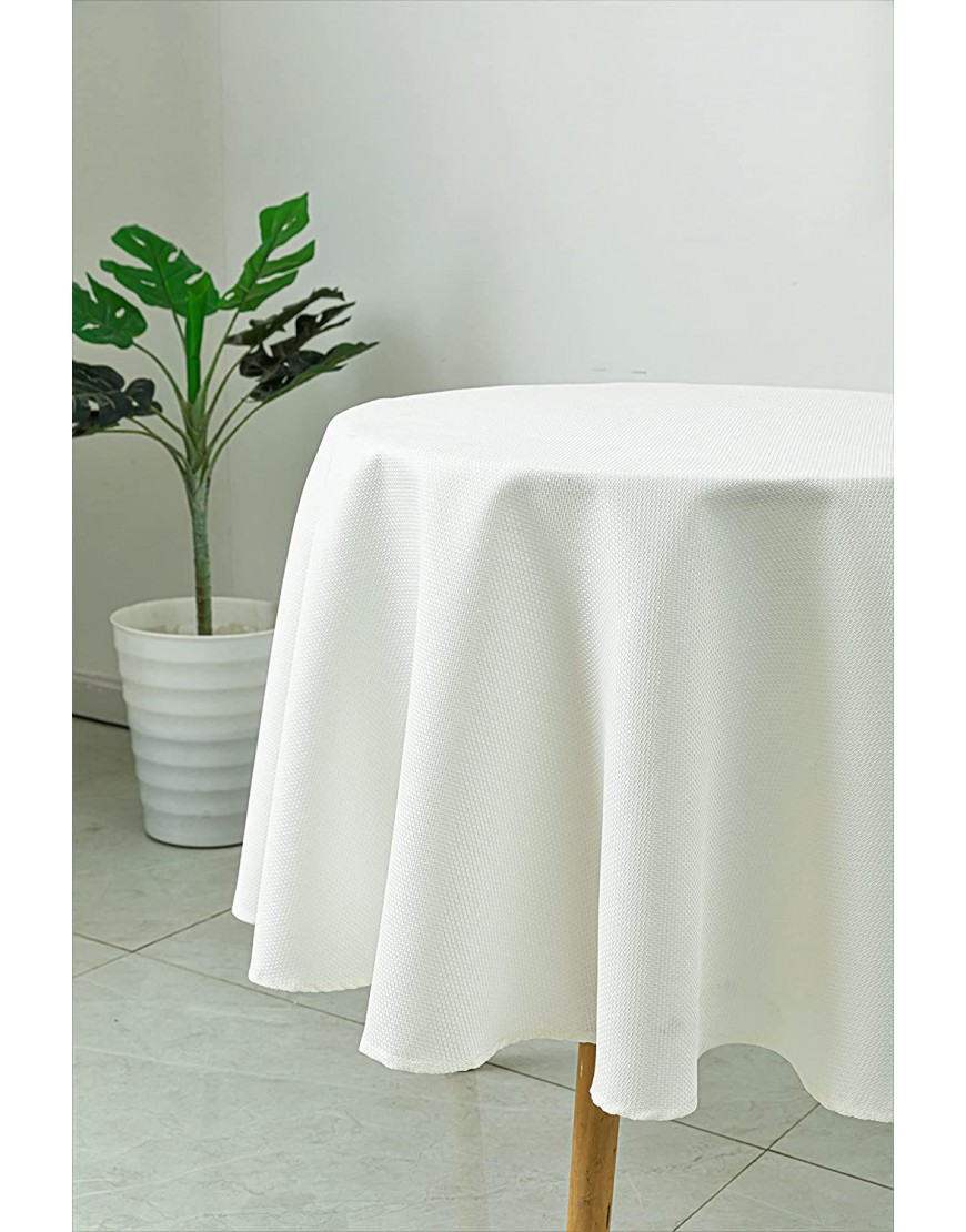 Biscaynebay Textured Fabric Round Tablecloths 60 Inch in Diameter Ivory Water Resistant Tablecloths for Dining Kitchen Wedding Parties etc. Machine Washable