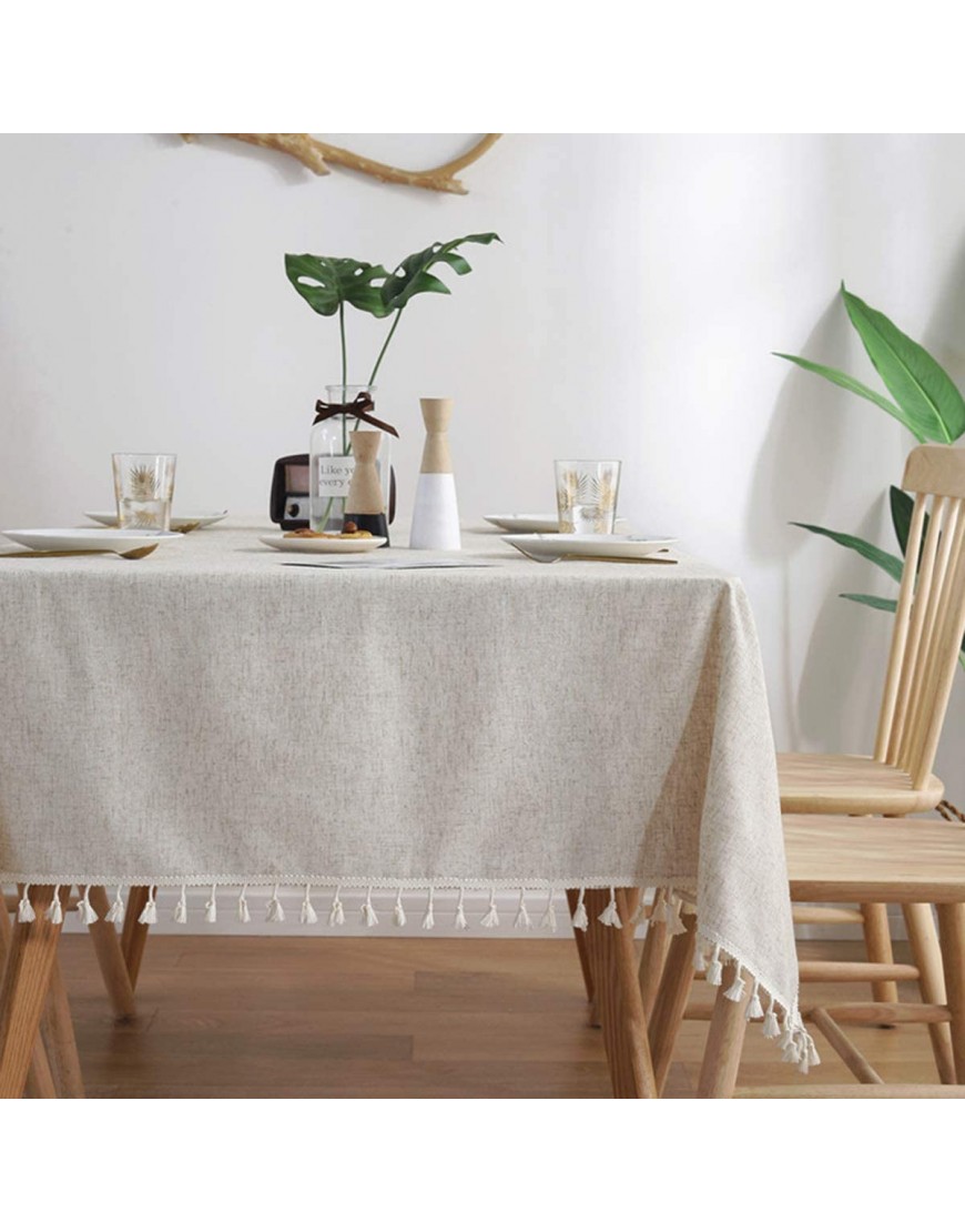 Bringsine Stitching Tassel Tablecloth Heavy Weight Cotton Linen Fabric Dust-Proof Table Cover for Kitchen Dinning Tabletop Decoration Rectangle Oblong 55 x 86 Inch