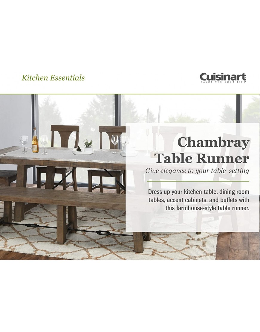 Cuisinart Chambray Table Runner 13 x 72 Inches Grey Wrinkle Resistant Linen Table Runner to Add Texture Style & Protection to Kitchen & Dining Room Tables Entry Tables Buffets & More