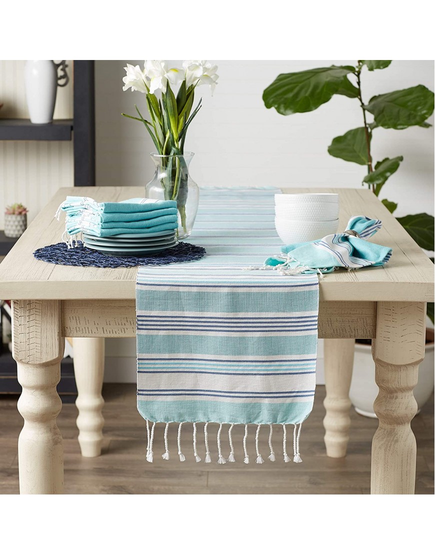 DII Fouta Beach House Vibes Collection Kitchen Linens Table Runner 14x108 Tidal Stripe