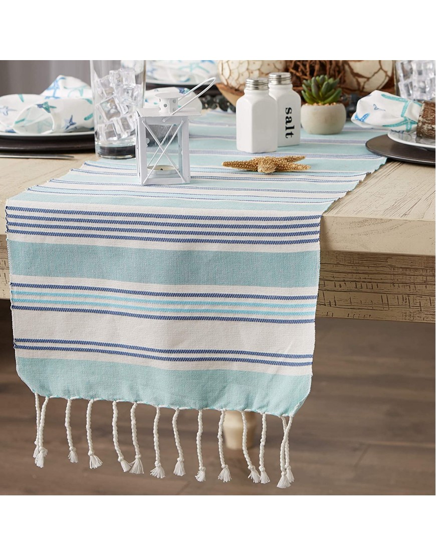 DII Fouta Beach House Vibes Collection Kitchen Linens Table Runner 14x108 Tidal Stripe