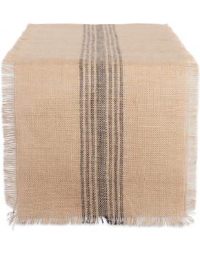 DII Jute Burlap Collection Kitchen Tabletop Table Runner 14x108 Gray Center Stripe