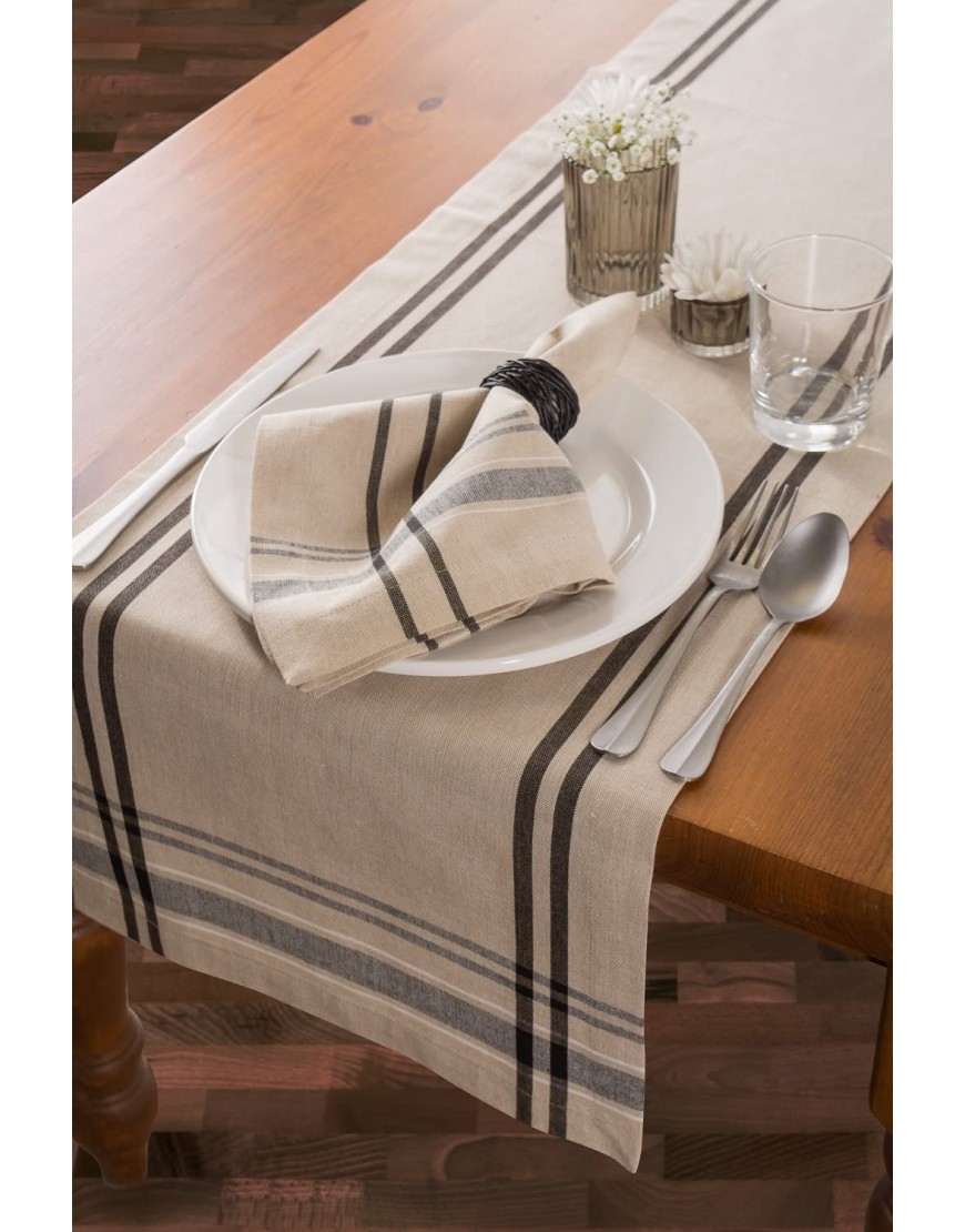 DII Kitchen Essentials Everyday French Stripe Tabletop Collection Table Runner 14x108 Taupe Black