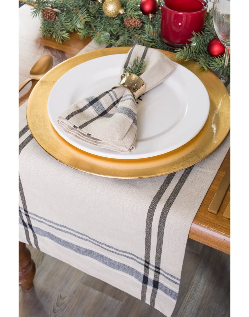 DII Kitchen Essentials Everyday French Stripe Tabletop Collection Table Runner 14x108 Taupe Black