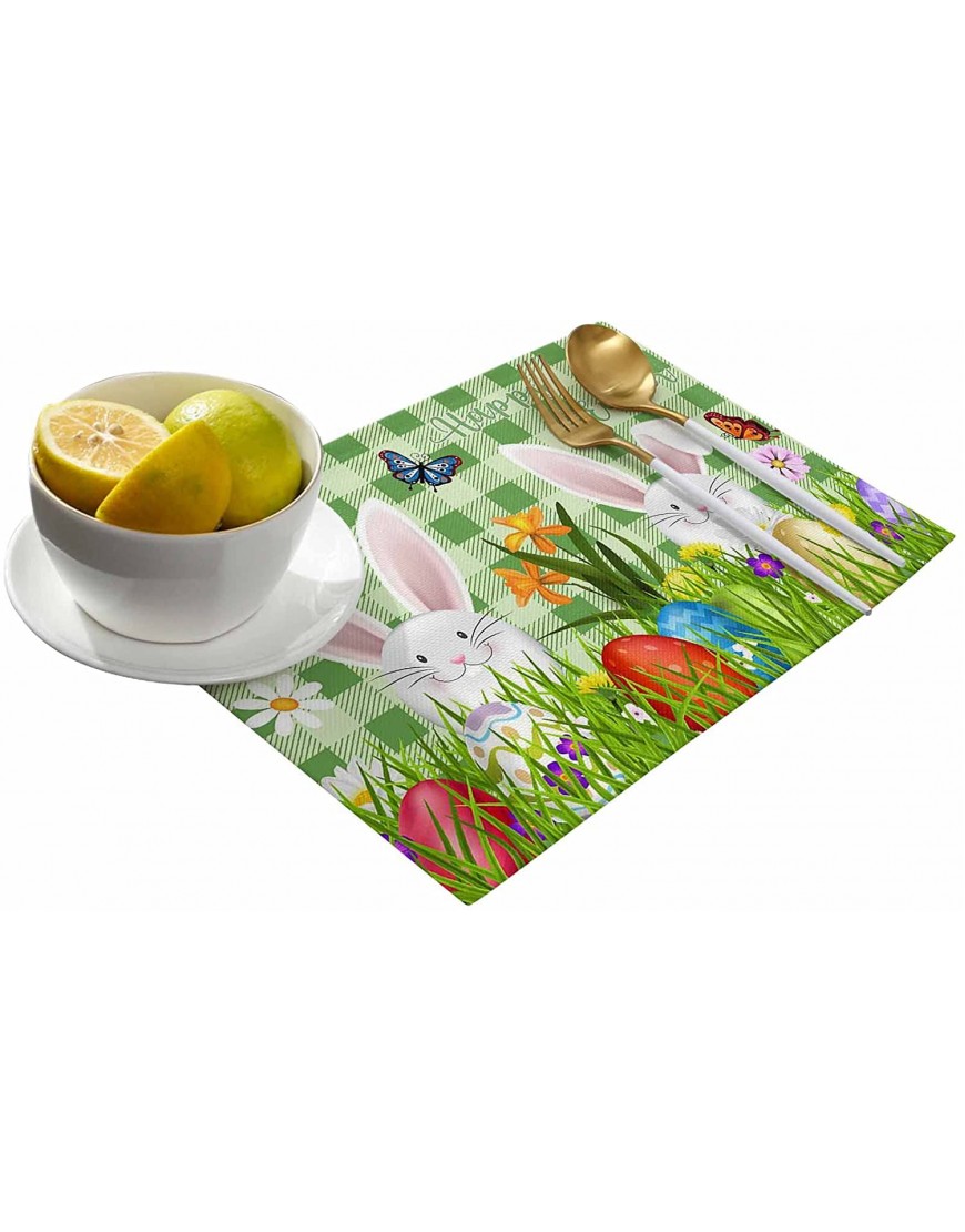 Easter Day Placemats Set of 4 Happy Easter Cute Rabbit Eggs Spring Flower Place Mat for Dining Table Washable Cotton Linen Table Mats 13 x 19 Inch