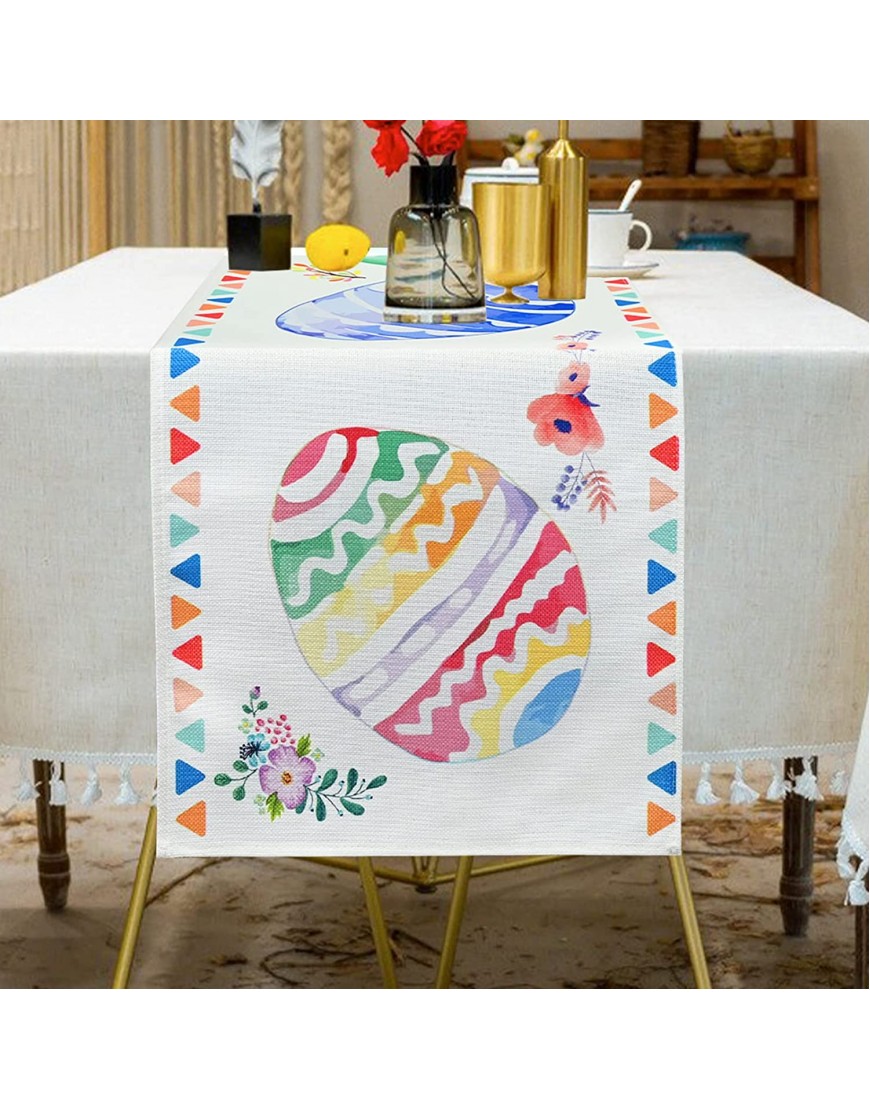 Easter Table Runner 72 Inch Long Easter Eggs Table Runner Spring Colorful Flowers Holiday Dining Burlap Table Runner Cotton Linen Table Cloth for Farmhouse Home Kitchen Decoration 30 x 180 cm