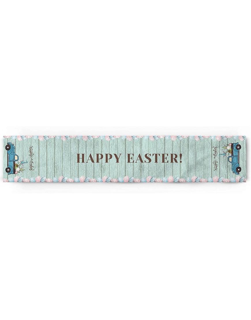 Easter Table Runners 13x72inches Long Kitchen Linen Table Runner Farmhouse Non-Slip Holiday Table Runner for Spring Party Easter Vintage Truck with Easter Eggs Teal Wood Grain Table Setting Decor