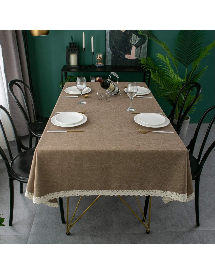 EHouseHome Faux Linen Tablecloth with Lace Trim Waterproof Spill Proof Stain Resistant Wrinkle Free Oil Proof for Banquet Parties Dinner,Kitchen,Wedding,Coffee,Holiday,Flax,Rectangle 60x120Inch