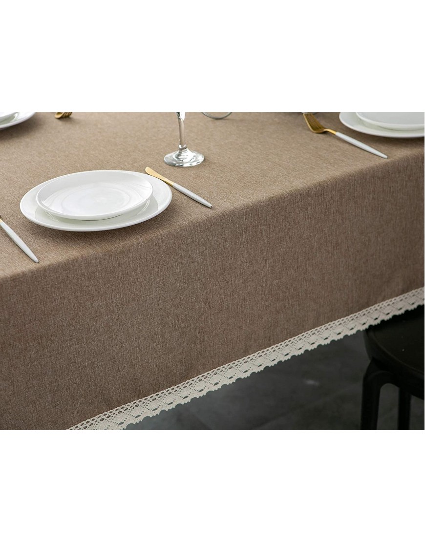 EHouseHome Faux Linen Tablecloth with Lace Trim Waterproof Spill Proof Stain Resistant Wrinkle Free Oil Proof for Banquet Parties Dinner,Kitchen,Wedding,Coffee,Holiday,Flax,Rectangle 60x120Inch