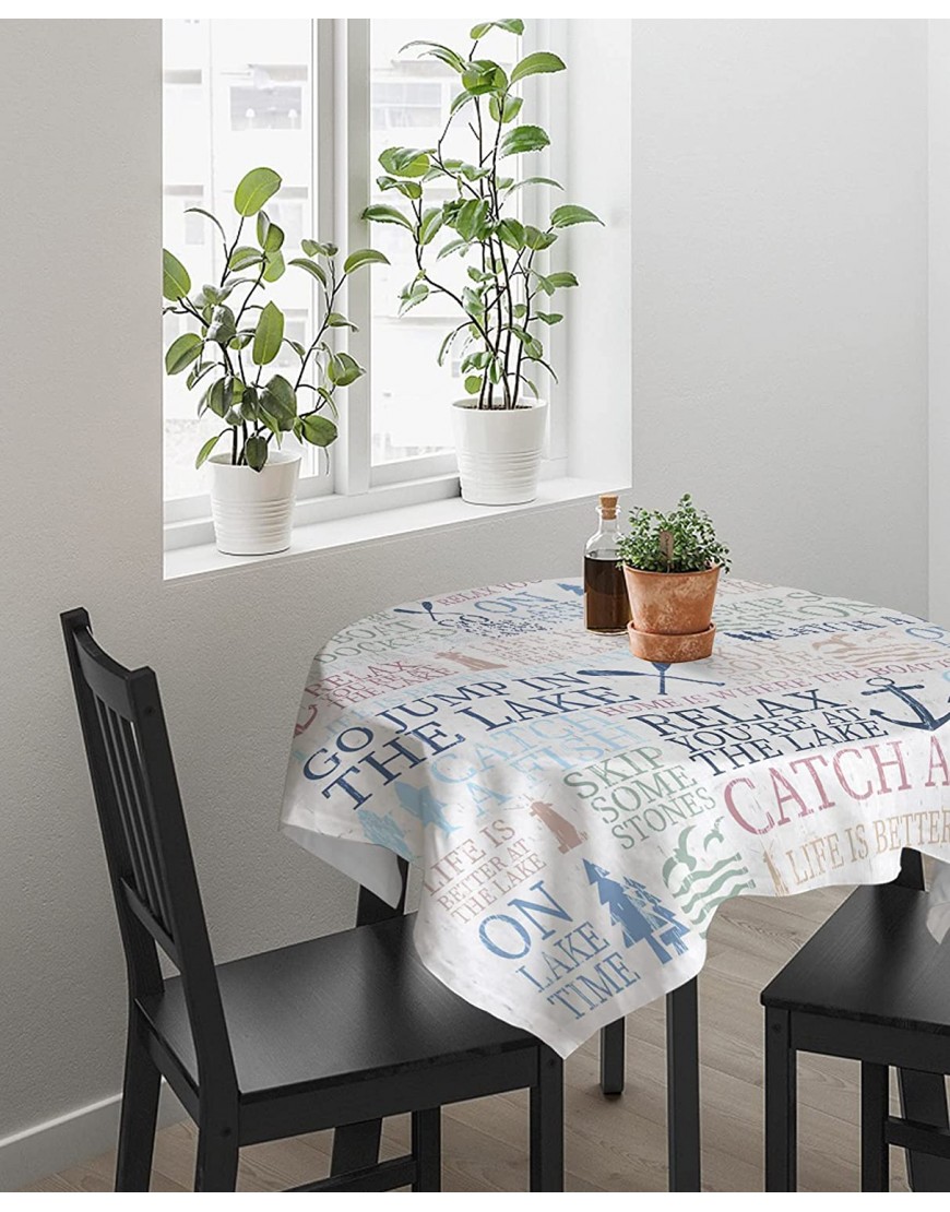 Fahome Table Cloth Wrinkle Free Dining Table Cover Square 53 x 53 Nautical Anchor Spill Proof Tablecloth Cotton Linen Table Covers for Kitchen Banquet Lake Life Sailboat