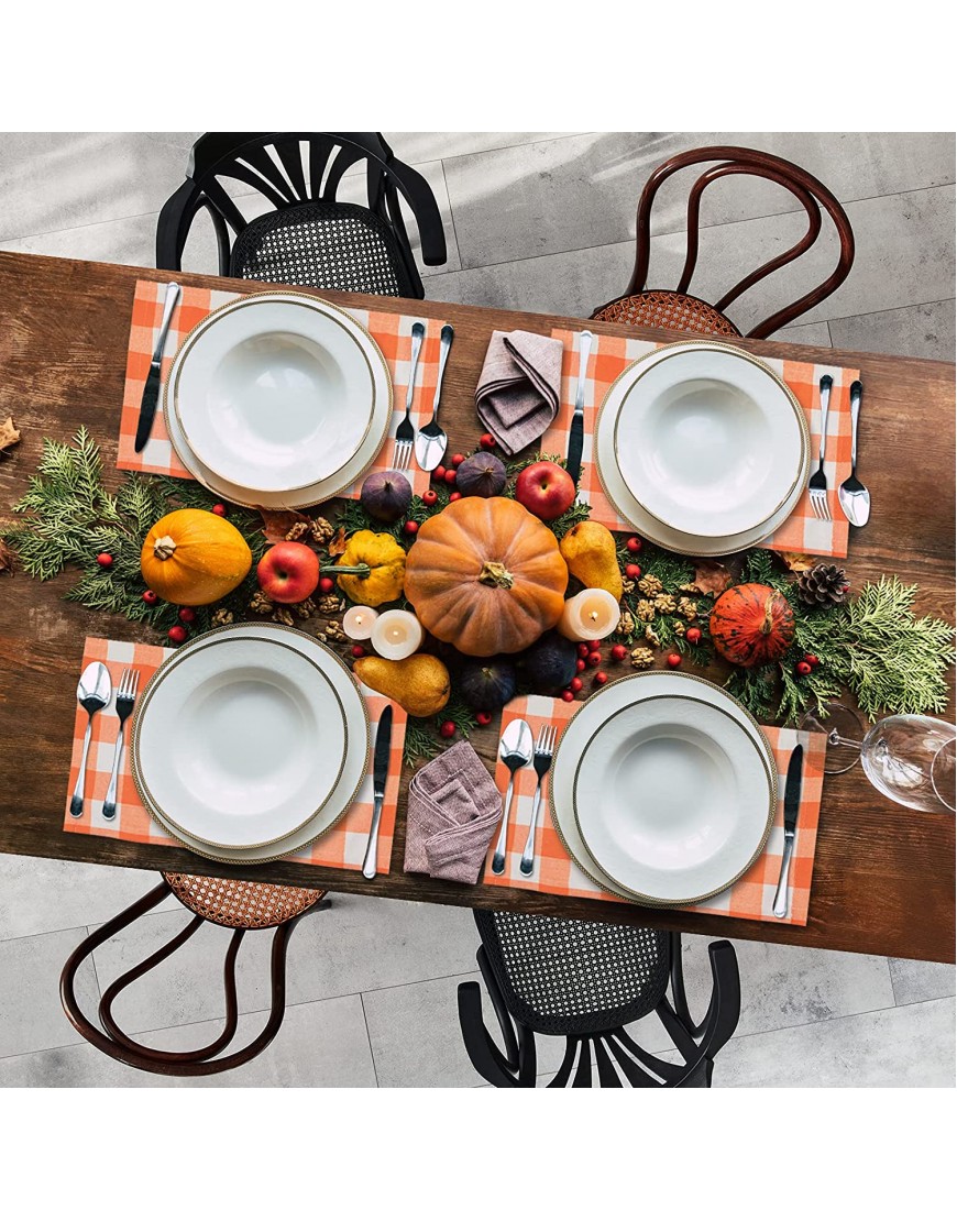 Fall Placemats for Dining Table Set of 6,Fall Table Decor for Home,Fall Decorations Farmhouse Kitchen Decor,Autumn Decor Buffalo Plaid Kitchen Table Linens Harvest Decor Woven Placemats 6 PCS 11x17in