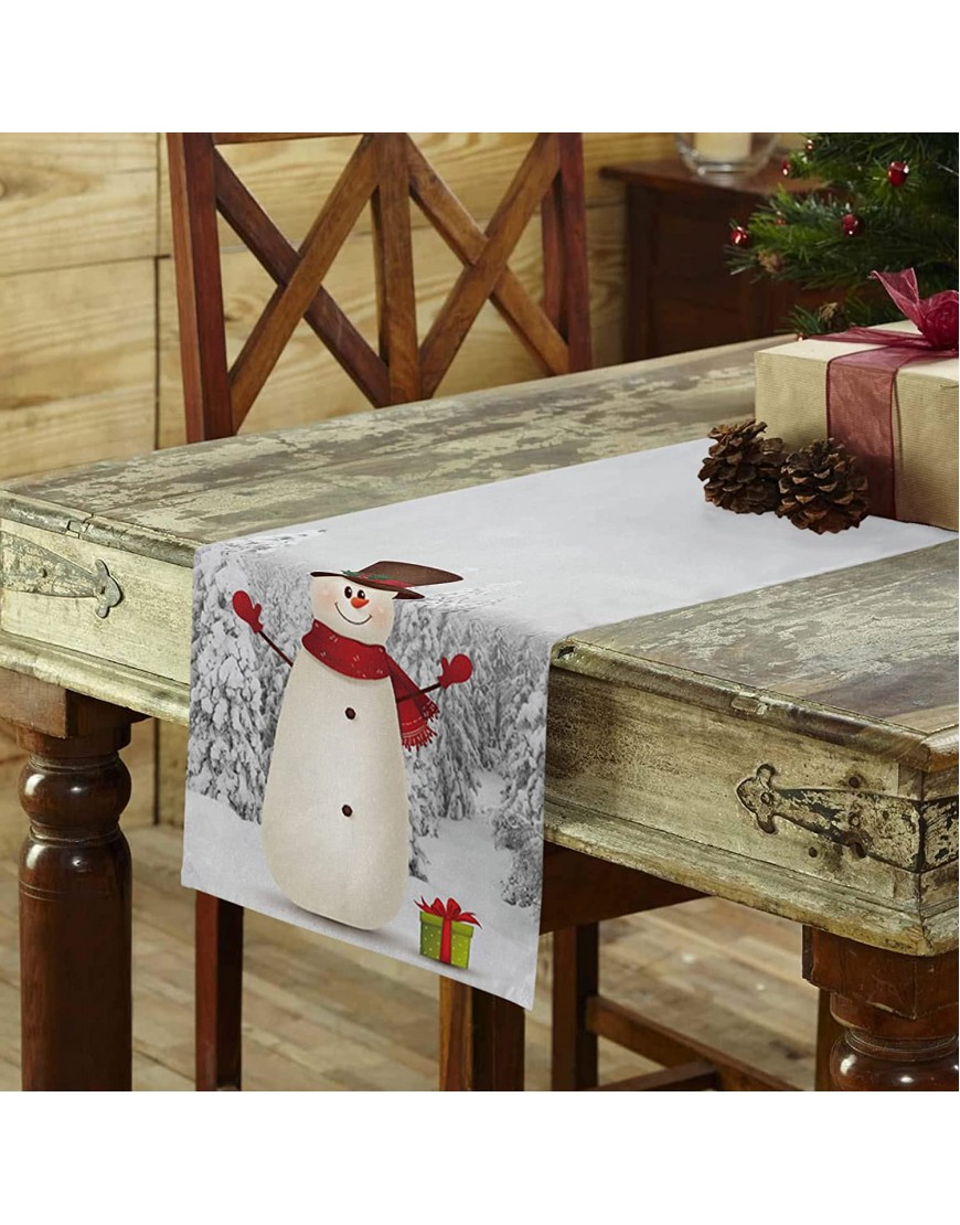 Gogobebe Christmas Table Runner 36 inches Long Snowman and Gift White Kitchen Table Runner for Dining Table Cotton Linen Table Runners for Party Home Decoration 13x36in