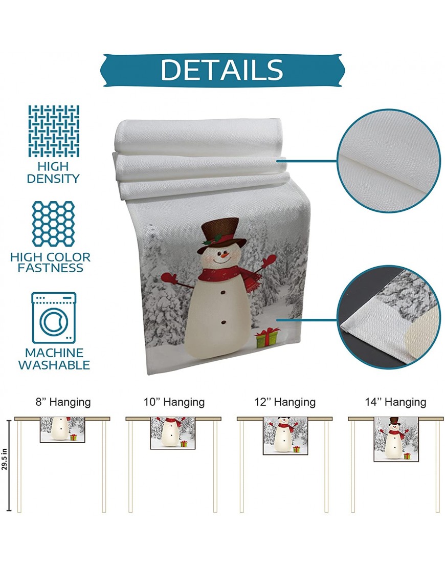 Gogobebe Christmas Table Runner 36 inches Long Snowman and Gift White Kitchen Table Runner for Dining Table Cotton Linen Table Runners for Party Home Decoration 13x36in