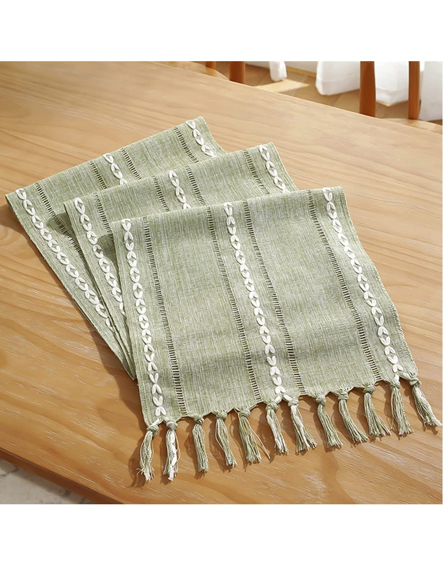 Green Farmhouse Table Runner Rustic Table Runners 72 Inches Long Farmhouse Style Runner Handmade Tassel Linen for Kitchen Dining Table Decor 13 x 72 Inch Green