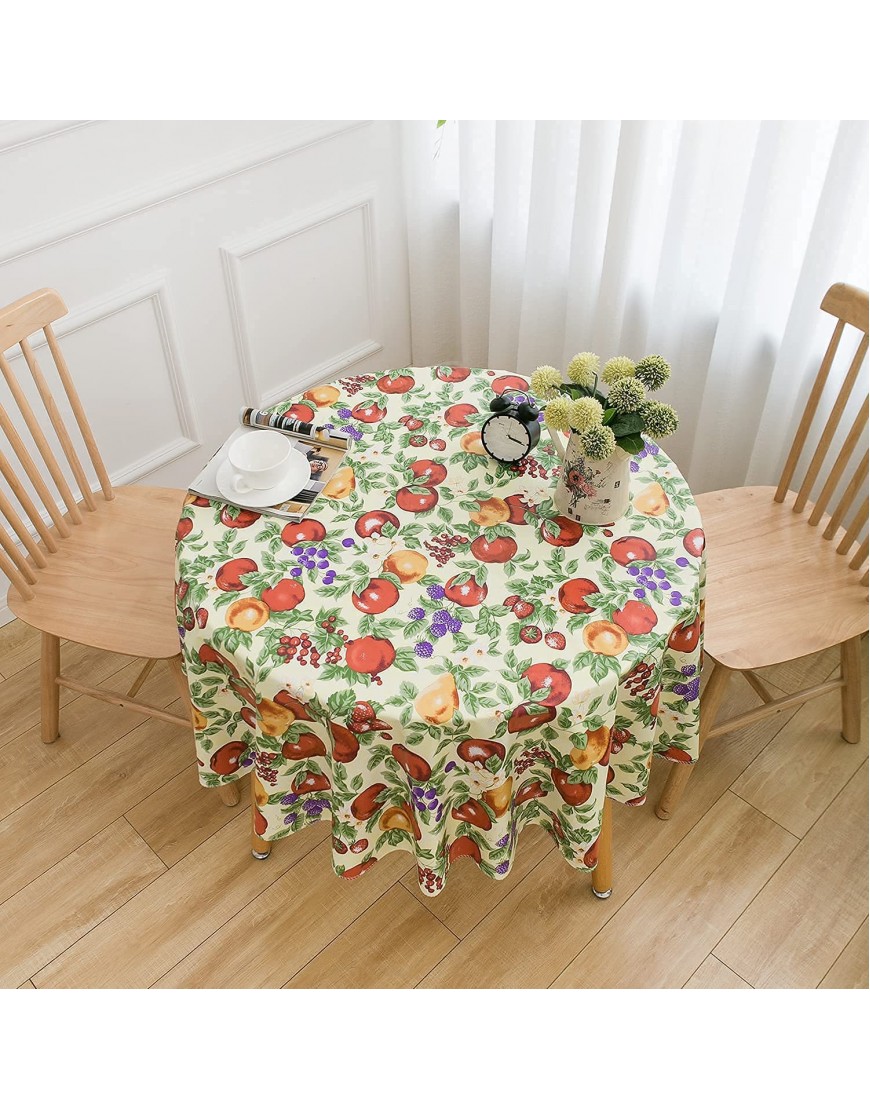 Heavy Duty Vinyl Tablecloth Flannel Backed Wrinkles Free Water-Proof PVC Tablecloth Kitchen Table Covers Easy to Clean Indoor Outdoor Patio Round 60Inch Tablecloth Fruit