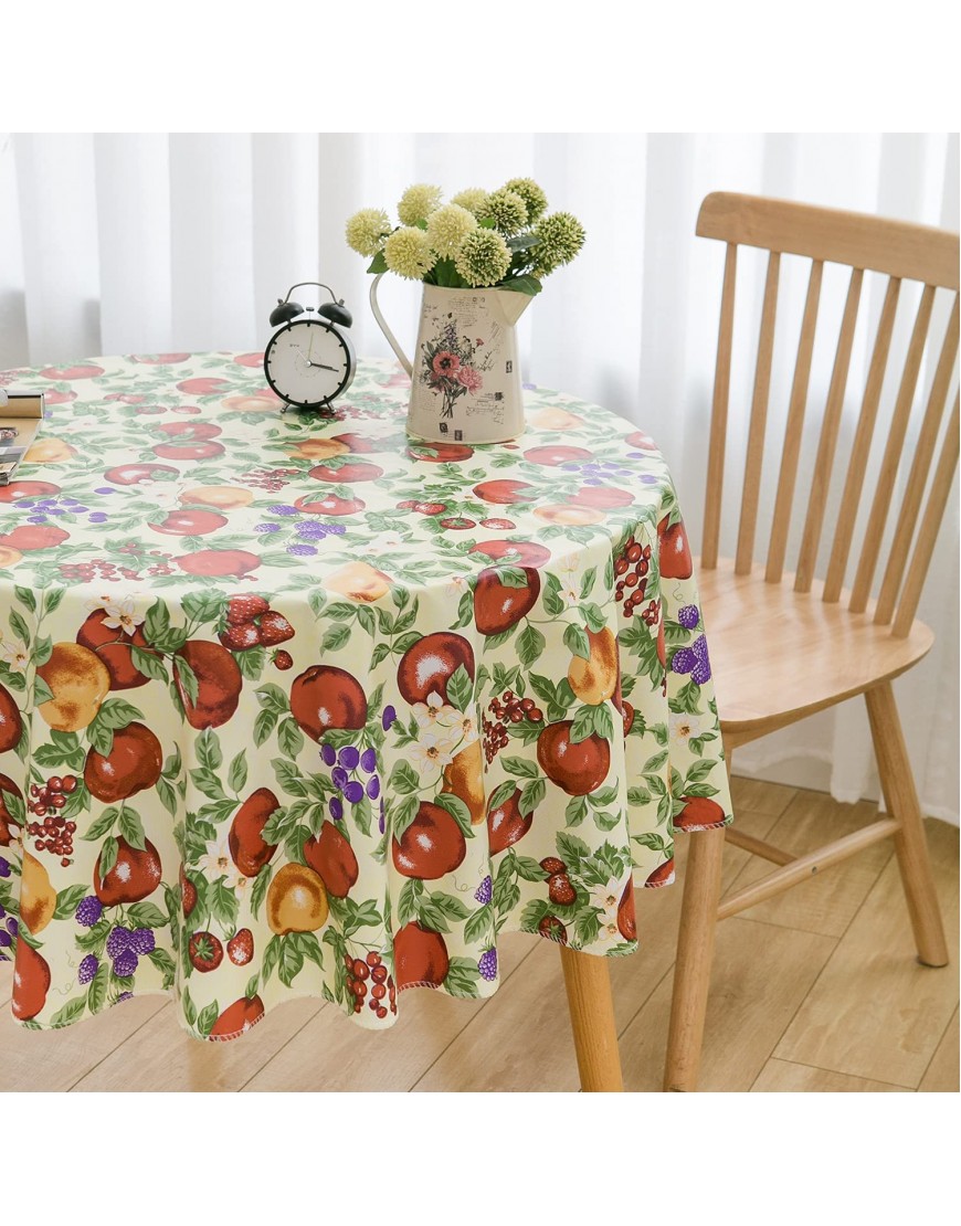 Heavy Duty Vinyl Tablecloth Flannel Backed Wrinkles Free Water-Proof PVC Tablecloth Kitchen Table Covers Easy to Clean Indoor Outdoor Patio Round 60Inch Tablecloth Fruit